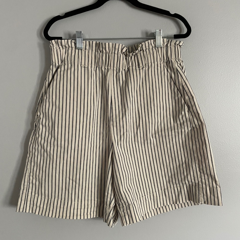 Everlane Paperbag Shorts Womens L Cream Navy Striped Coastal Minimalist